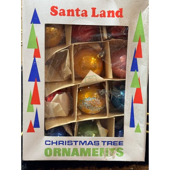 Vintage Santa Land Poland Christmas Tree Ornaments Set Hand-Painted Glass